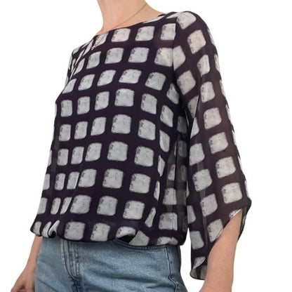 Alfani Petite Purple and White Sheer Patterned Blouse