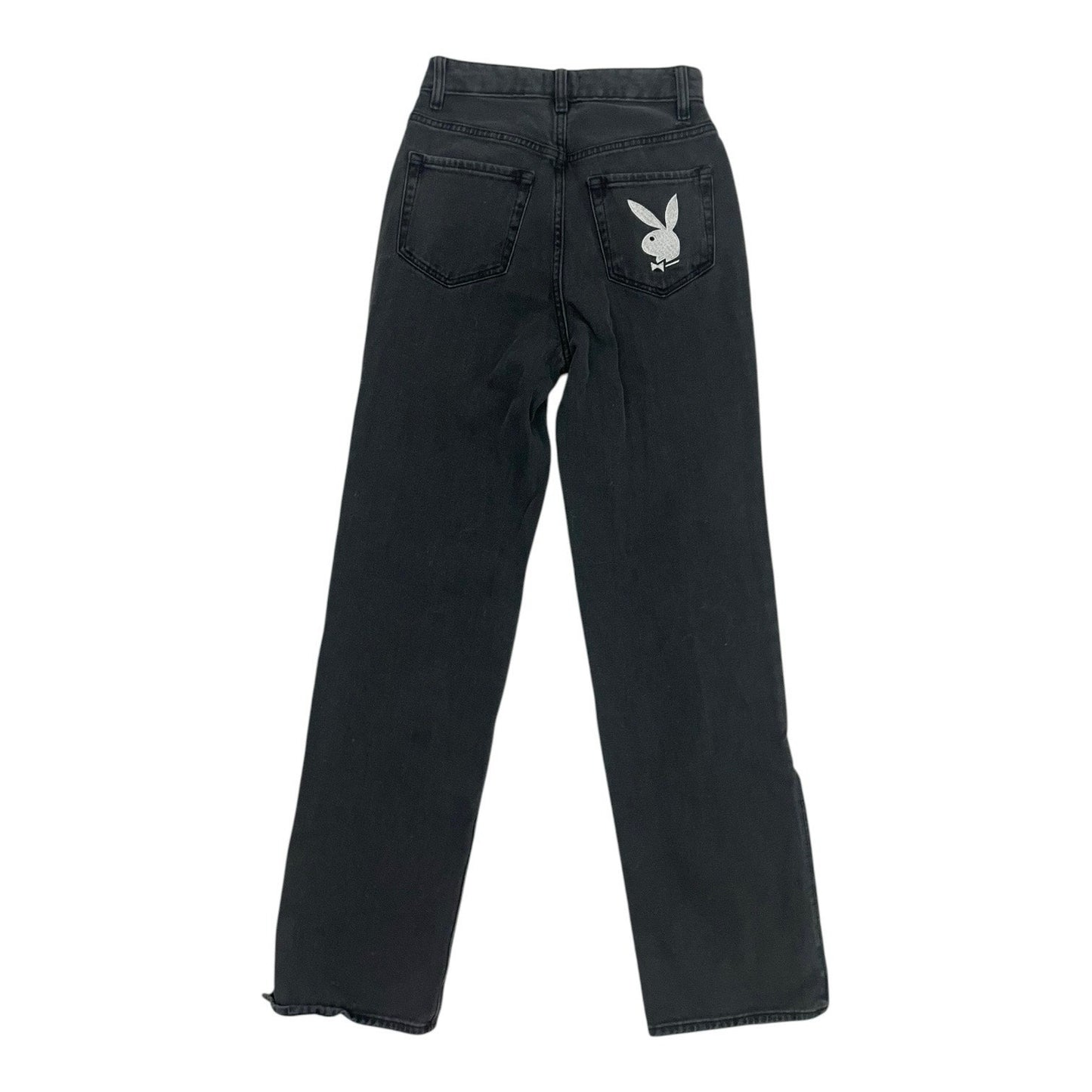 Playboy by PacSun Black Emrboidered High Rise Wide Leg Jeans