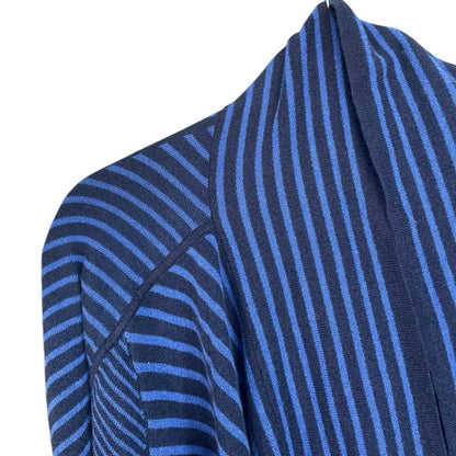 Foxcroft Blue and Black Striped Knit Cardigan Sweater