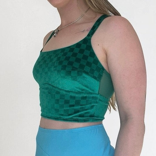 Colsie Green Velvet Checkerboard Cropped Tank Top