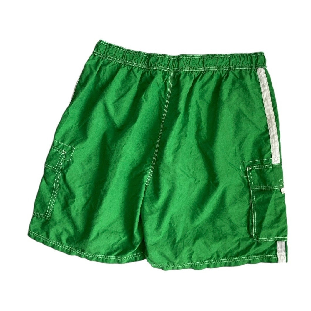 Kanu Surf Mens Green & White Stripe Swim Trunks