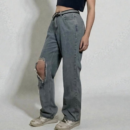 Nasty Gal Distressed High Rise Relaxed Fit Jeans