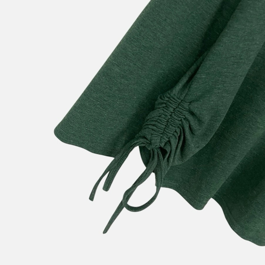 Cyanstyle Green Ruched Side Tie Henley Hoodie