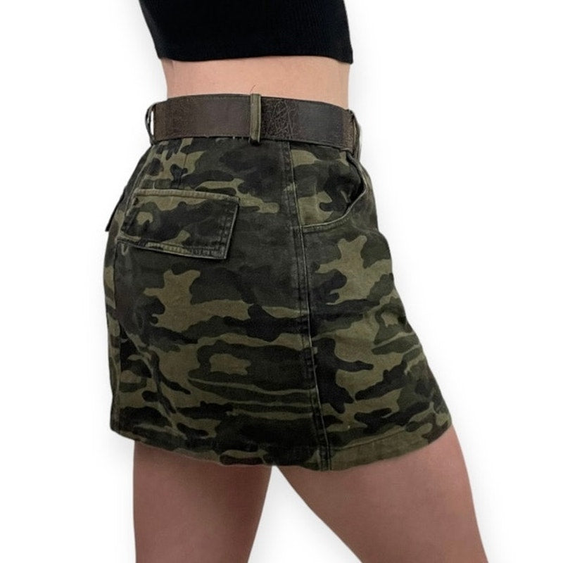 Wild Honey Green Camouflage Mini Skirt