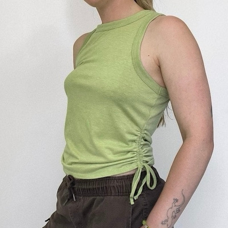 SO Lime Green Ruched Side Tie Tank Top