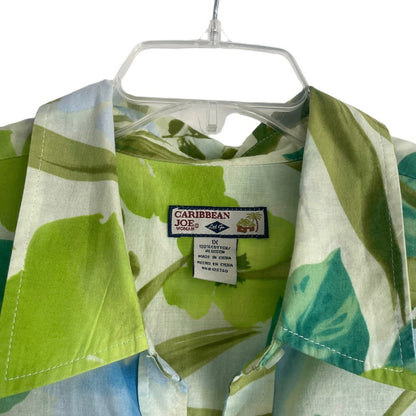 Caribbean Joe Woman Green Tropical Short Sleeve Button Down Blouse