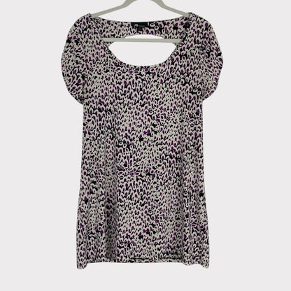 AB Studio Purple Short Sleeve Cutout Back Blouse