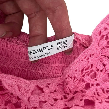 Stradivarius Pink Floral Lace Cropped Tank Top