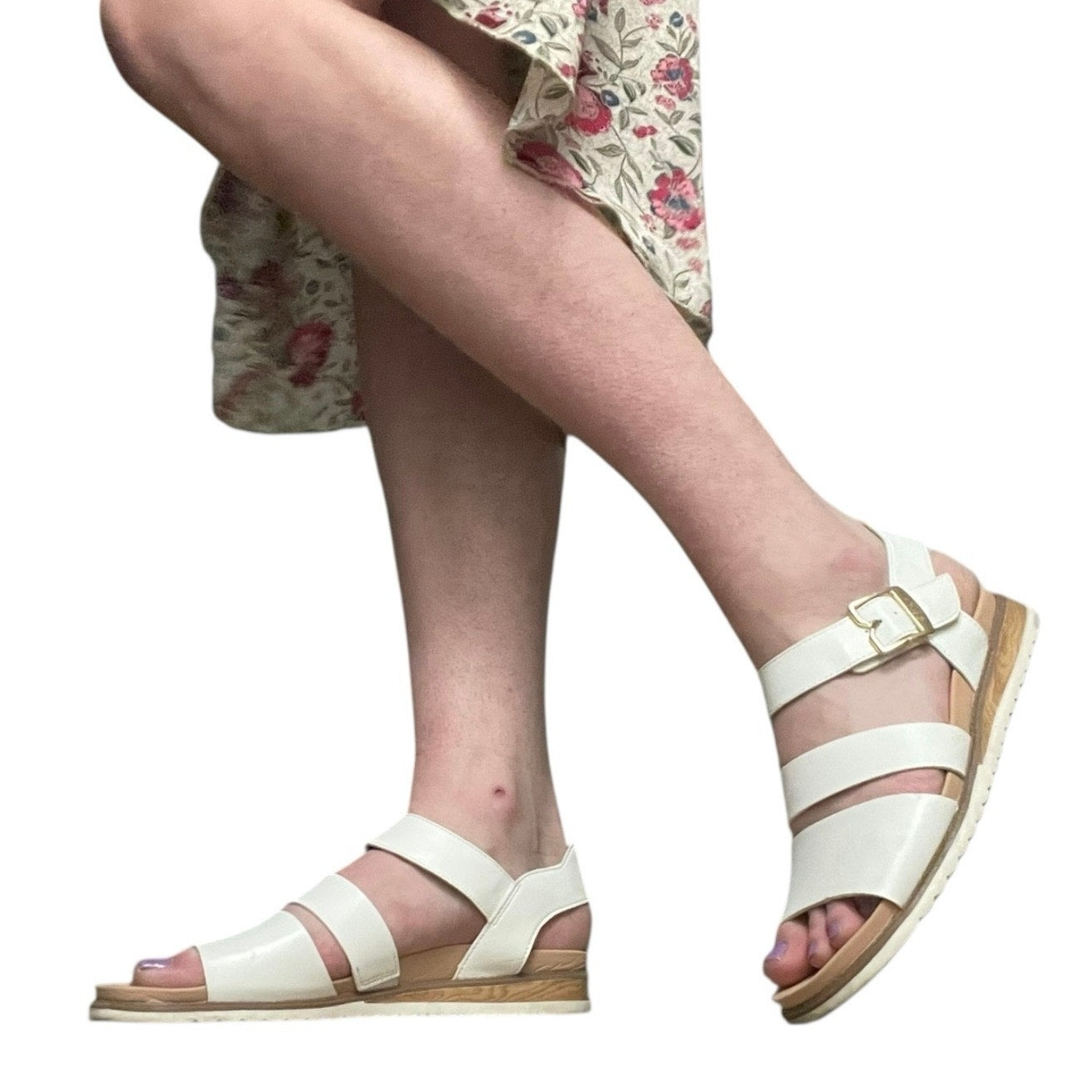 Dr. Scholl's Island Glow White & Beige Faux Leather Strappy Sandals