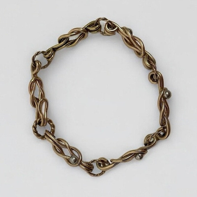 Vintage Gold Chain Link Silver Bead Bracelet