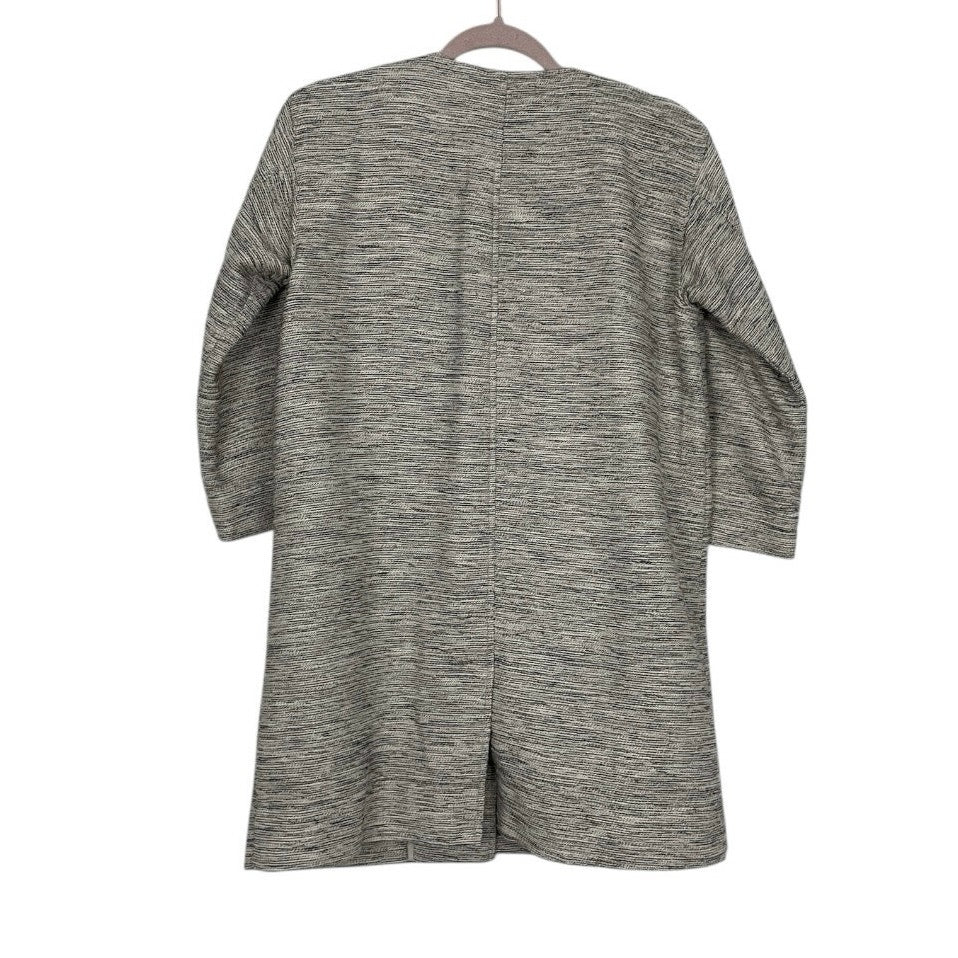 Eileen Fisher Grey Snap Button Down Cropped Sleeve Jacket
