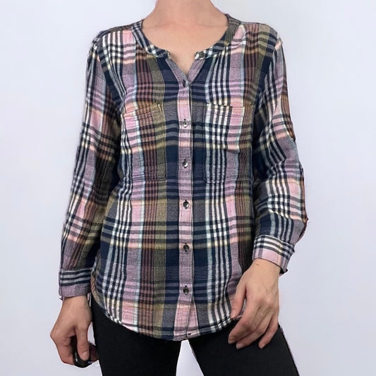 Caslon Soft Colorful Plaid Button Down Long Sleeve Top