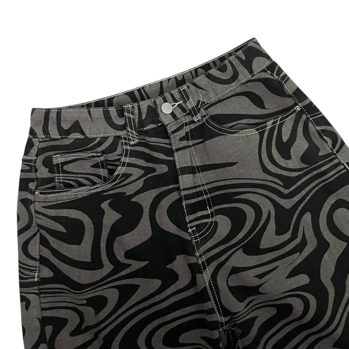 SHEIN High Rise Grey & Black Abstract Swirl Denim Statement Pants