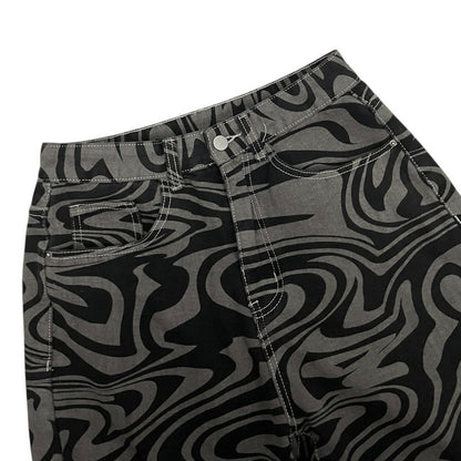 SHEIN High Rise Grey & Black Abstract Swirl Denim Statement Pants
