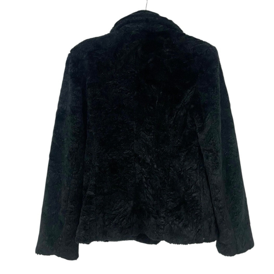 Braetan Vintage Black Fluffy Faux Fur Button Down Coat