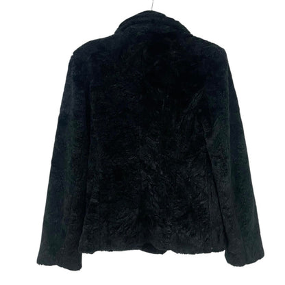 Braetan Vintage Black Fluffy Faux Fur Button Down Coat