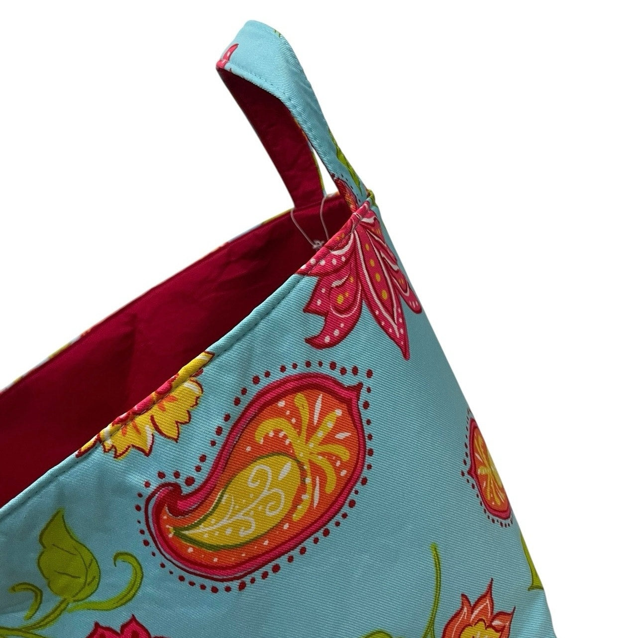 NWT Spring Inspirations Blue & Red Boho Paisley Floral Basket Tote Bag