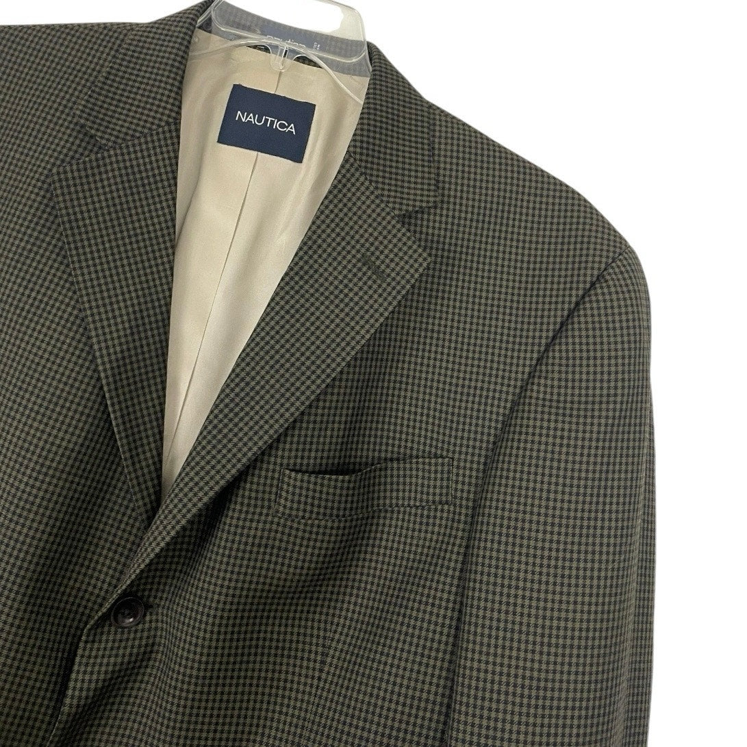 Nautica Green and Navy Blue Gingham Mens Blazer Suit Coat