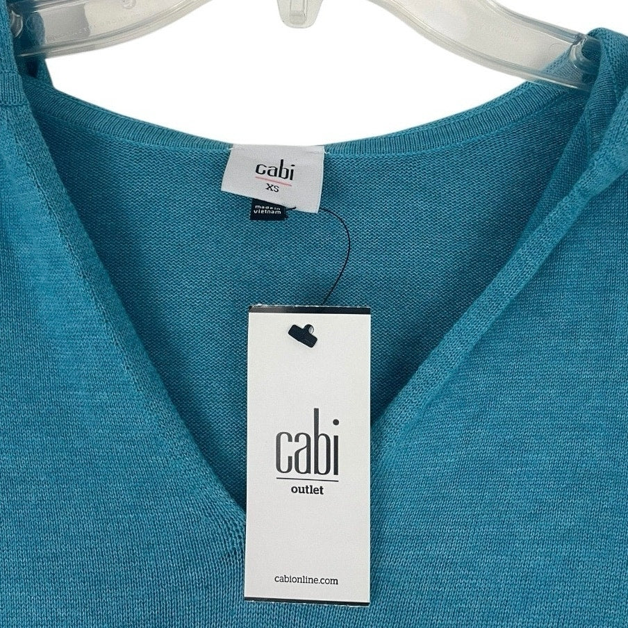 NWT cAbi Blue Hop To Hoodie V-Neck Hooded Ribbed Sweater