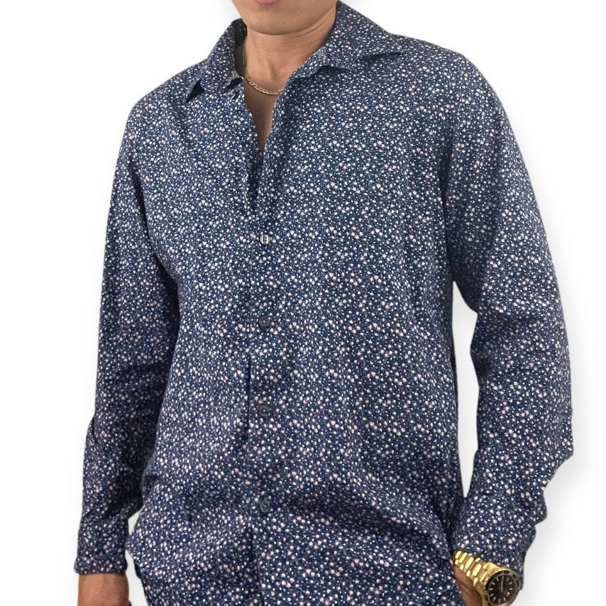 Apt. 9 Mens Blue Floral Premier Flex Slim Fit Long Sleeve Button Down Shirt