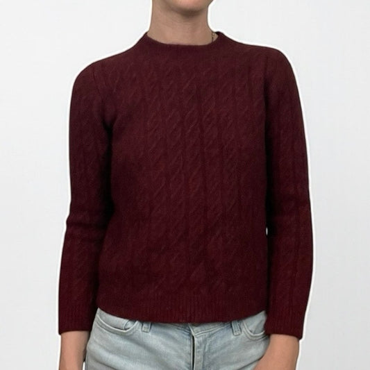 Eddie Bauer Vintage Maroon Cable Knit Lambs Wool Crewneck Sweater