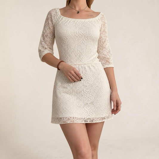 Delia's Sheer White Lace 3/4 Sleeve A-Line Mini Dress