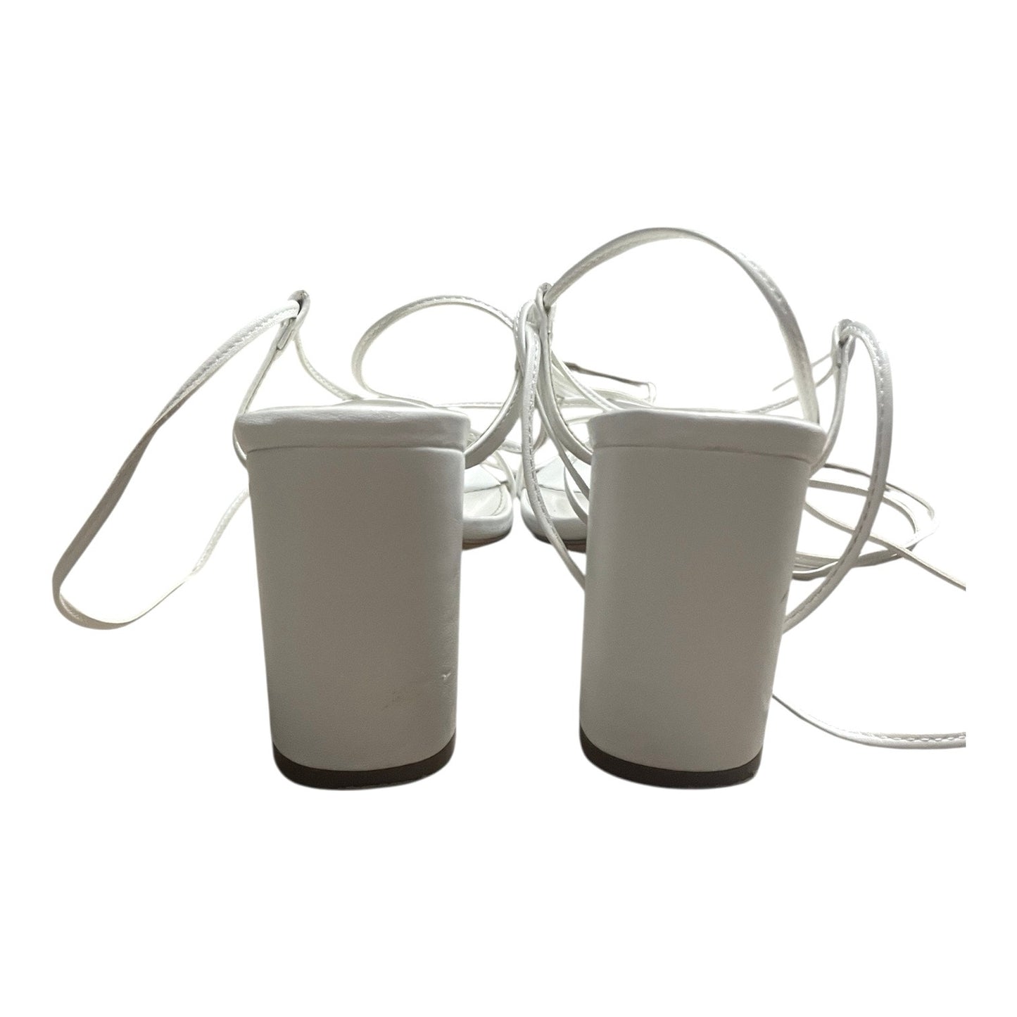 Lulus White Strappy Lace Up Faux Leather Open Toe High Block Heels