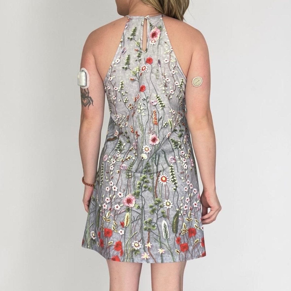 Grey & Red Floral Print Mini Dress