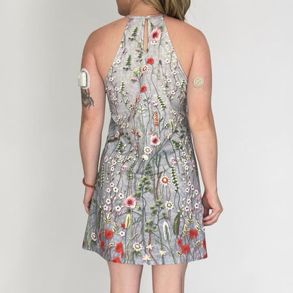Grey & Red Floral Print Mini Dress