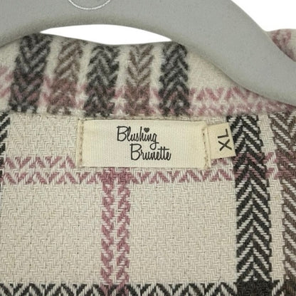 Blushing Brunette Neutral Plaid Button Down Jacket