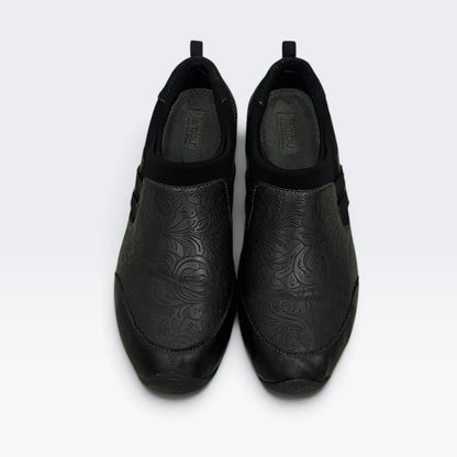 Jambu Black All Terra Design Floral Embossed Comfort Shoes