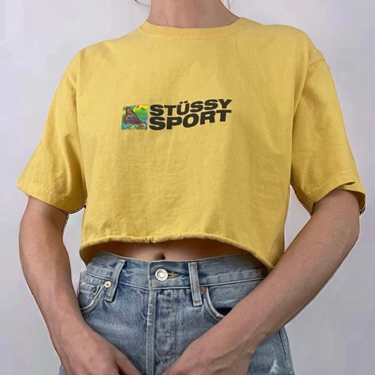 Stüssy Sport Yellow Cropped Short Sleeve Graphic Tee