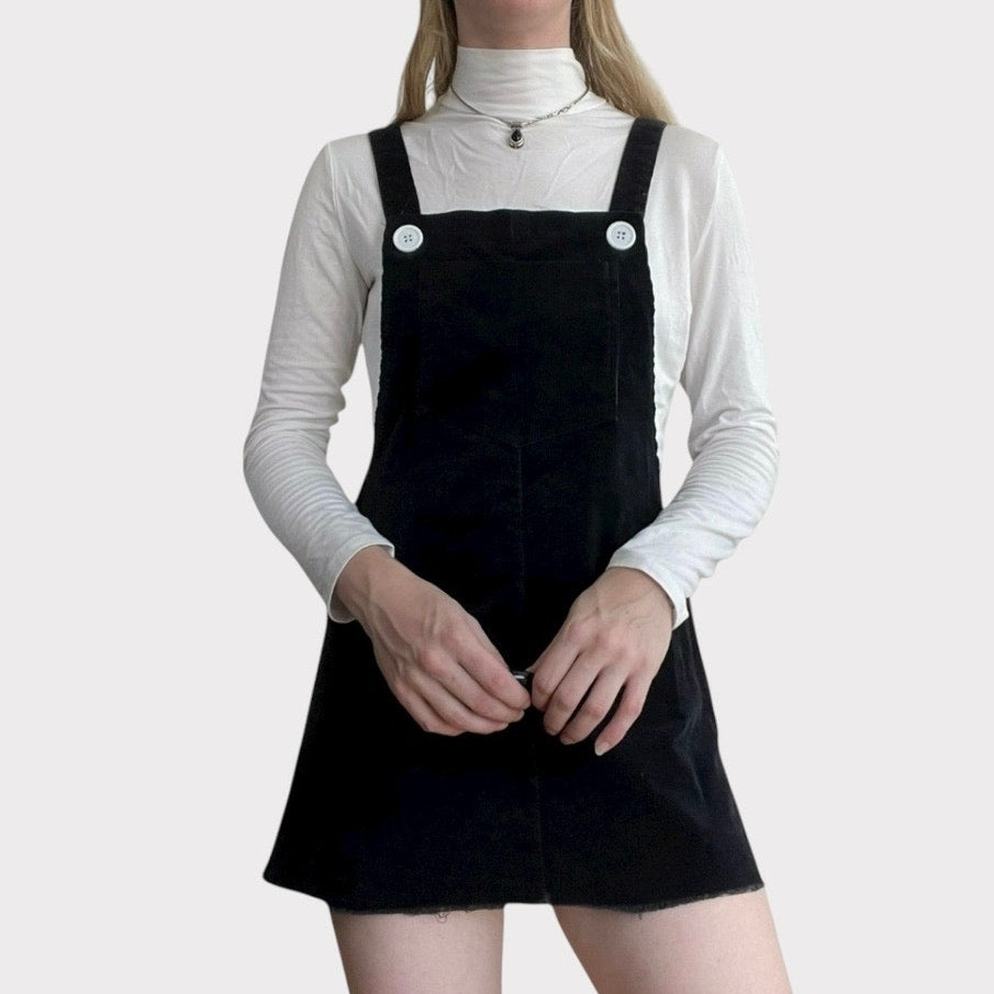 Black Corduroy Overall Mini Dress