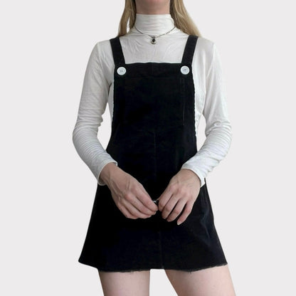 Black Corduroy Overall Mini Dress