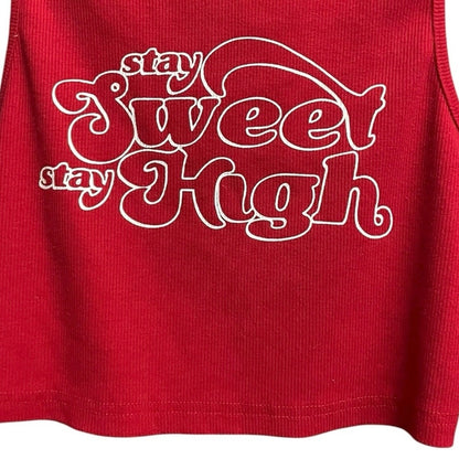 SHEIN Red Cropped Graphic Ribbed Tank Top