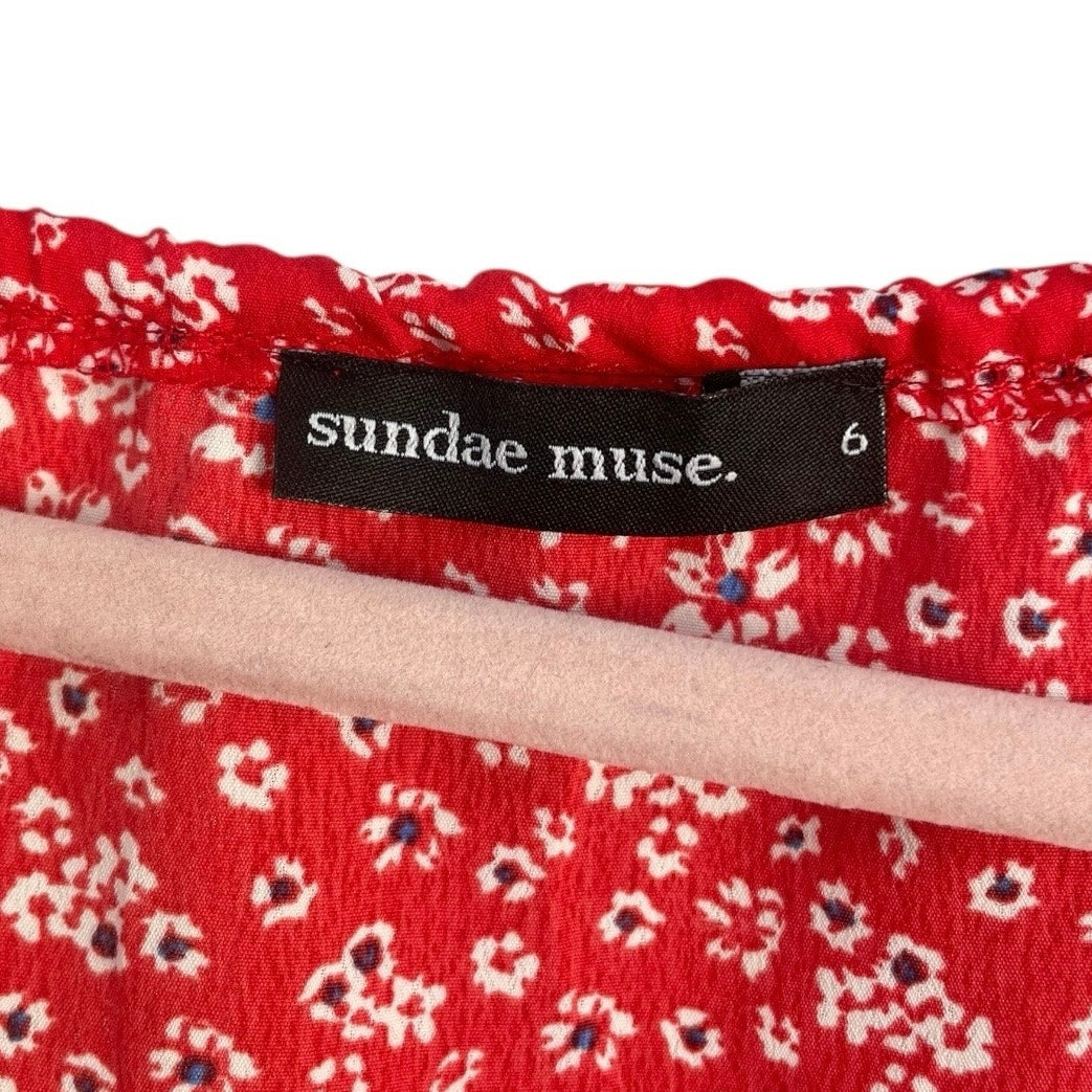 Sundae Muse. Red Floral Matching Mini Skirt & Cropped Blouse Set