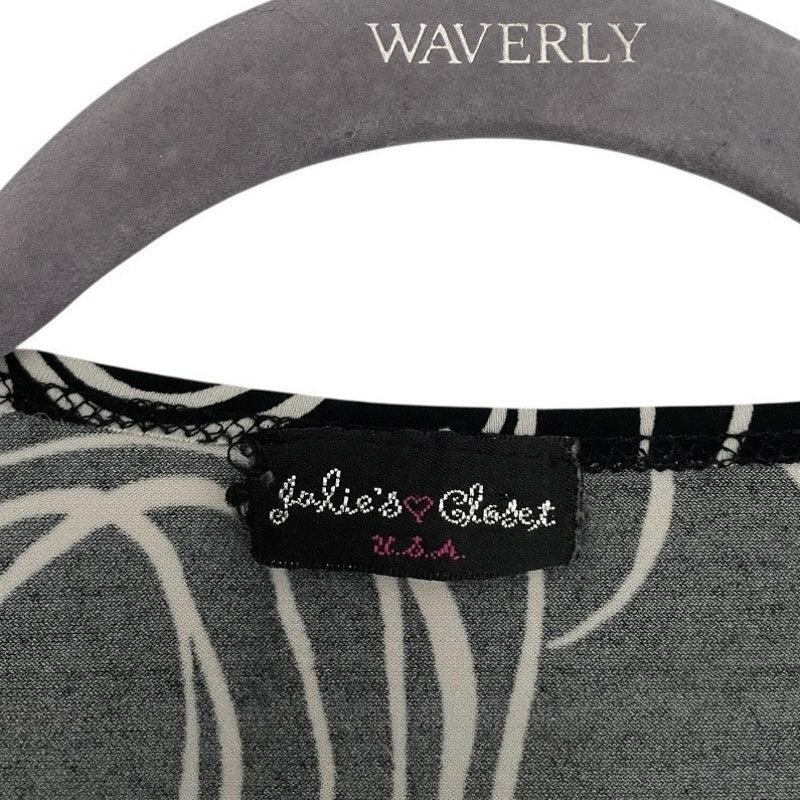 Julie's Closet Vintage Black & White Funky Short Sleeve Tie Back Blouse