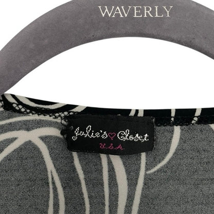 Julie's Closet Vintage Black & White Funky Short Sleeve Tie Back Blouse