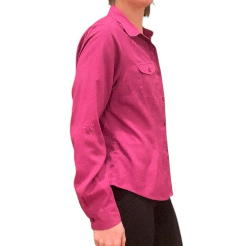 Joanna Vintage Vibrant Magenta Long Sleeve Button Down Blouse