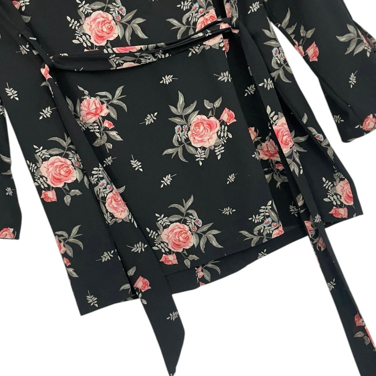 Divided by H&M Black & Pink Floral Tie Front Kimono Top