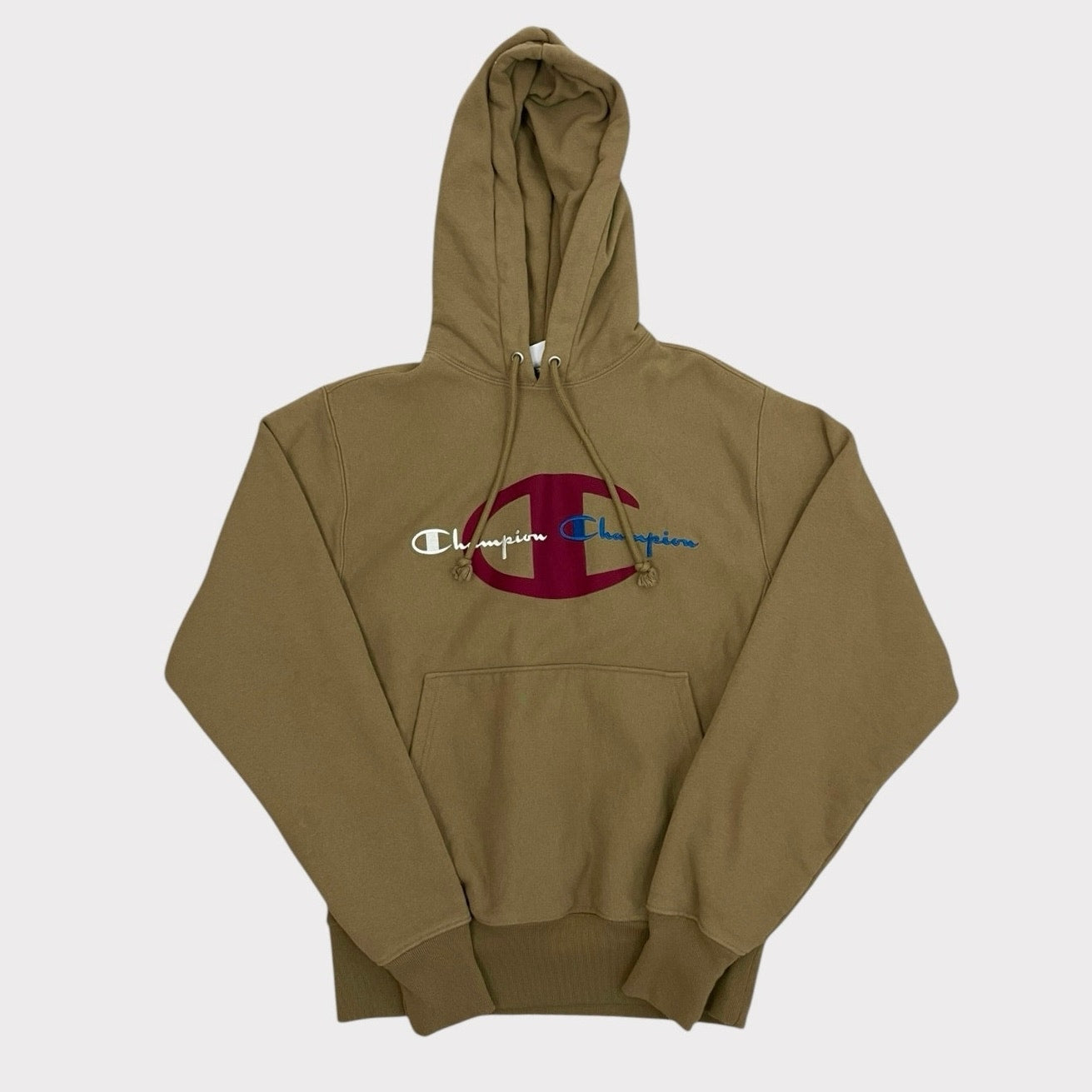 Champion Beige Logo Graphic Hoodie Sweatshirt