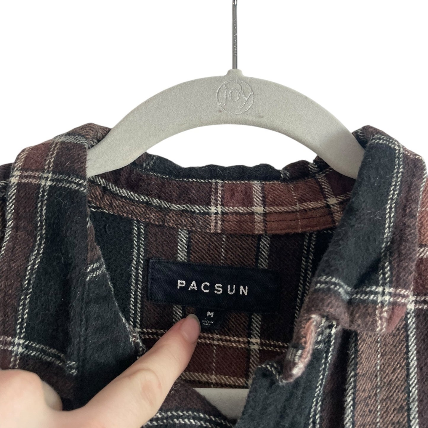 PacSun Mens Brown & Black Plaid Long Sleeve Button Down Shirt