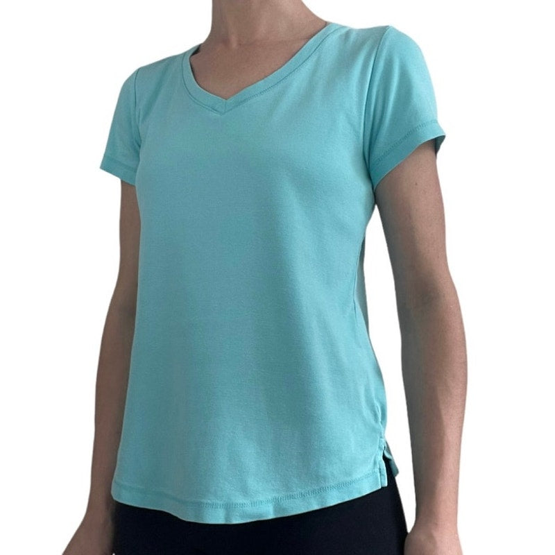 J. Jill Light Blue Perfect Pima Cotton Short Sleeve V-Neck Tee