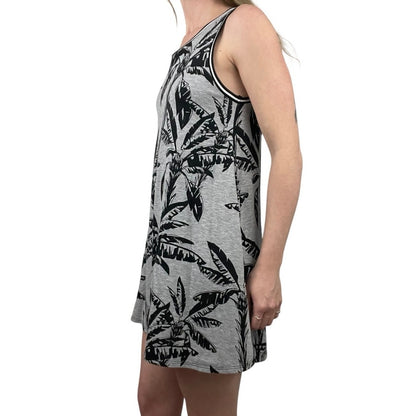 Forever 21 Grey and Black Tropical Leaf Print Soft Mini Dress