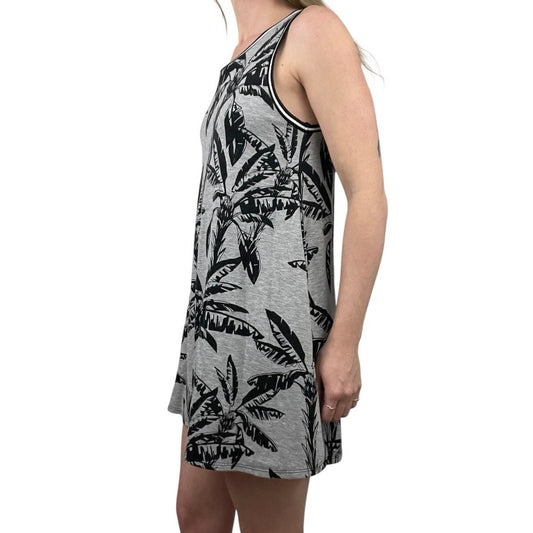 Forever 21 Grey and Black Tropical Leaf Print Soft Mini Dress