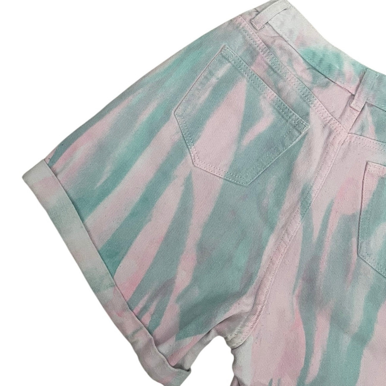 SHEIN Pink & Blue Tie Dye High Rise Denim Mini Shorts