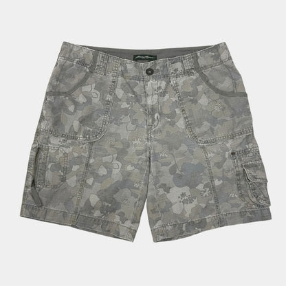 Eddie Bauer Grey Floral Camouflage Print Cargo Mini Shorts