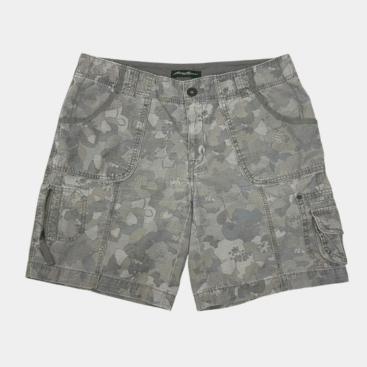 Eddie Bauer Grey Floral Camouflage Print Cargo Mini Shorts