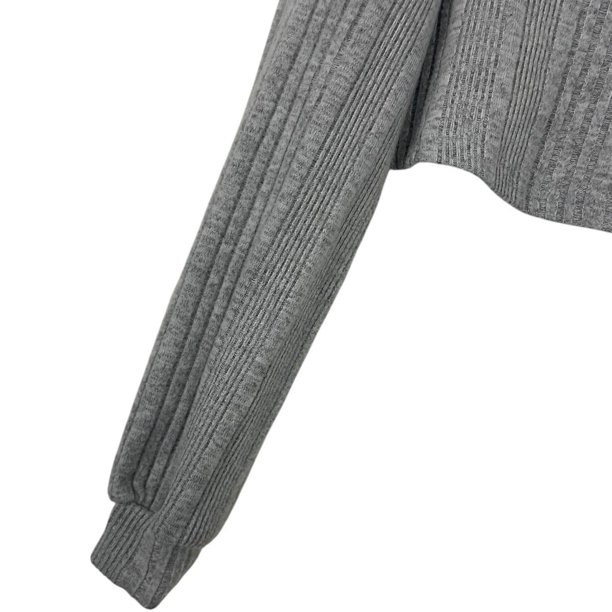 Grey Ribbed Cropped V-Neck Long Sleeve Top