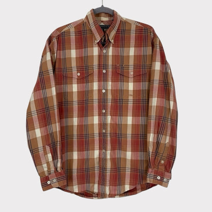 Roper Mens Orange Plaid Long Sleeve Button Down Shirt